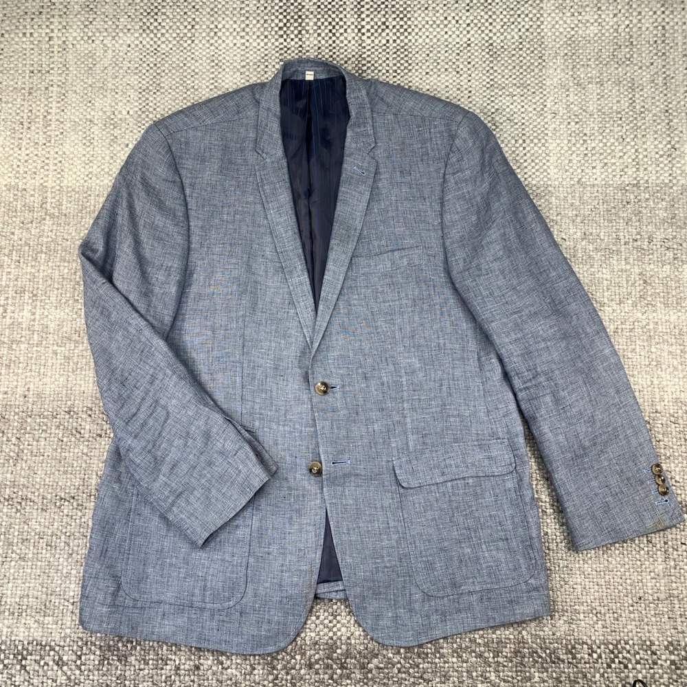 Murano Blazer Men XL Blue Baird McNutt Linen Slim Fit Two Button Sport Coat